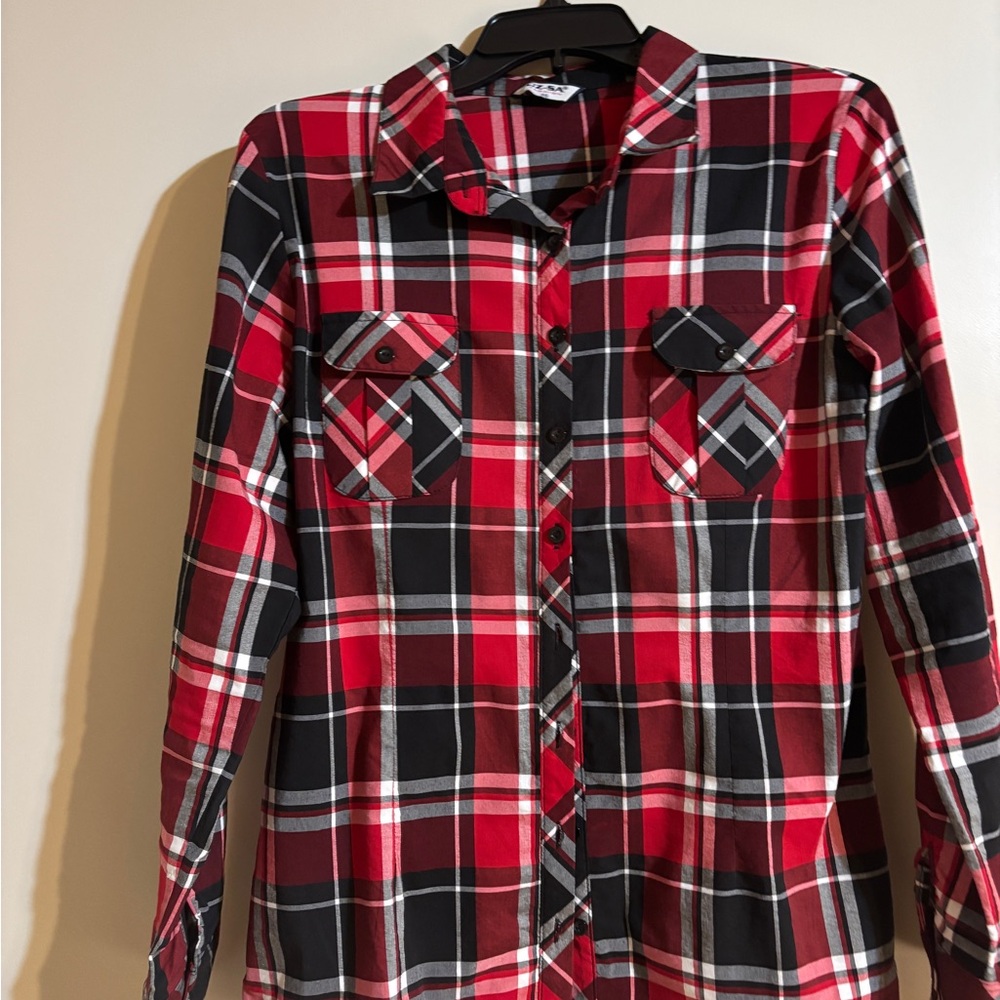 Red and Black Plaid women Shirt